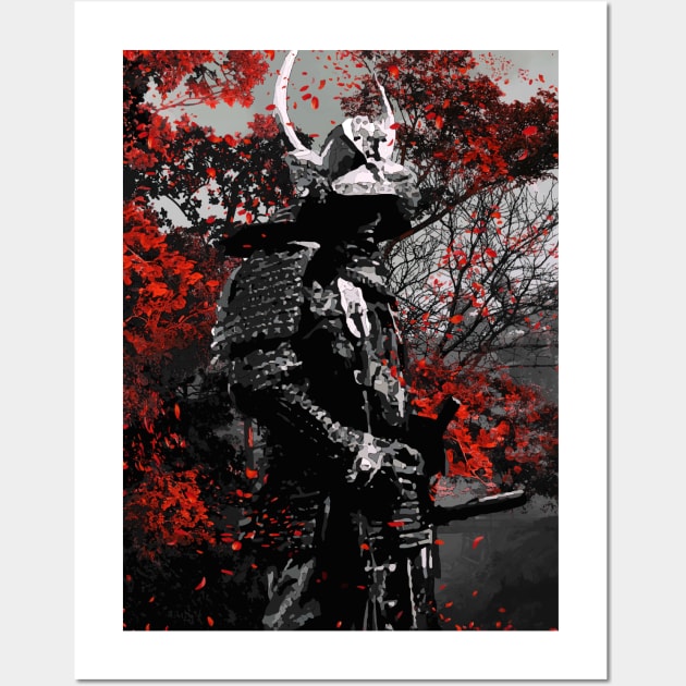 Samurai Red Flowers Wall Art by syanart